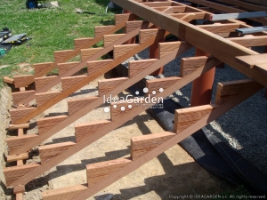 Konstrukcja pod budowę schodów z drewna Bangkirai - bliski widok